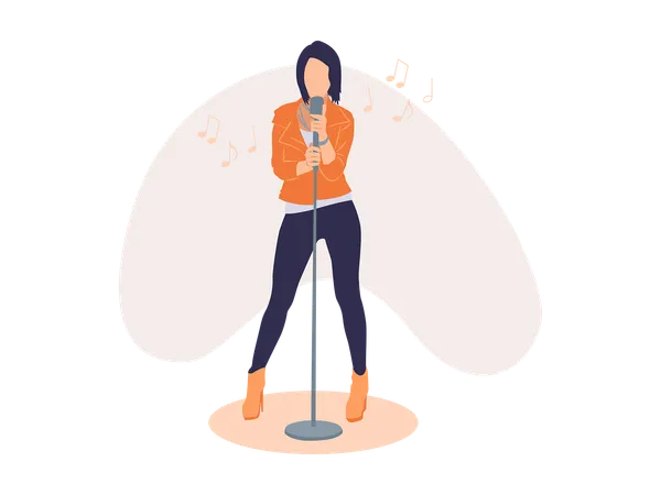 Girl singing song on stage  Illustration