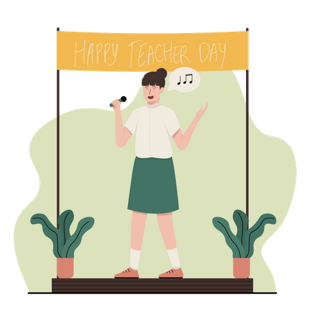 Girl singing song on teachers day event  Illustration