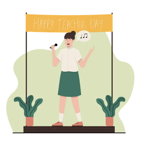 Girl singing song on teachers day event  Illustration