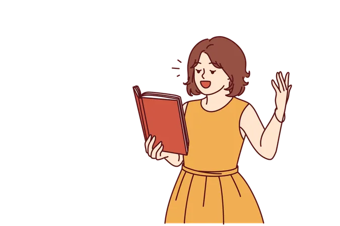 Girl sings poetry from book  Illustration