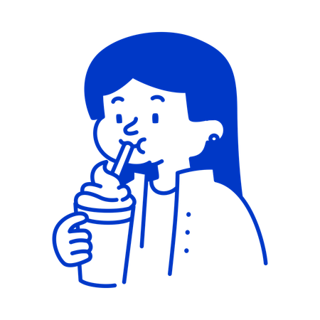 Girl sipping on milkshake while enjoying cold and delicious drink  Illustration