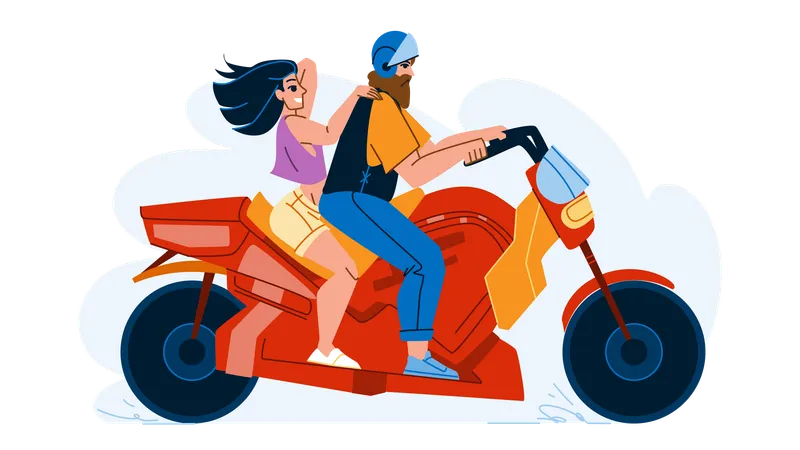 Biker Motorcycle Vector Motorbike Man And Woman Rider On Motor Bike Leather Jacket Rider And Helmet Biker Motorcycle Character People Flat Cartoon Illustration イラスト