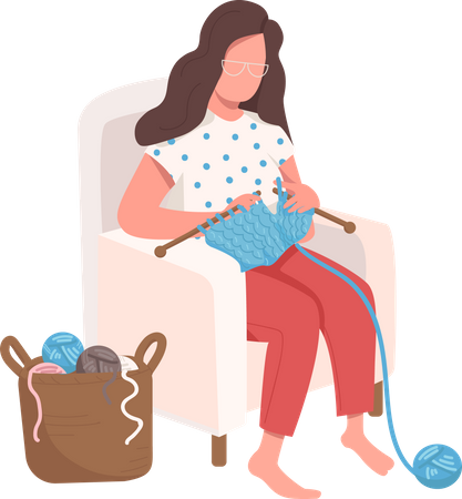 Girl sits knitting  Illustration