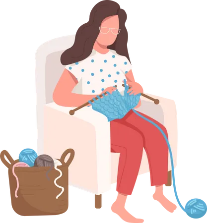 Girl sits knitting  Illustration