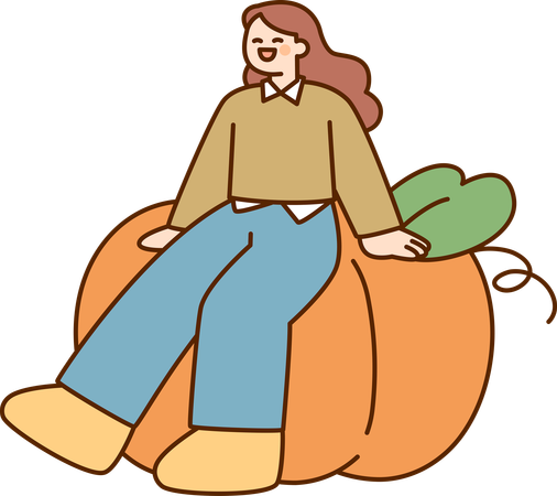 Girl sits on pumpkin  Illustration