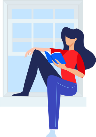 Girl sitting and reading book  Illustration