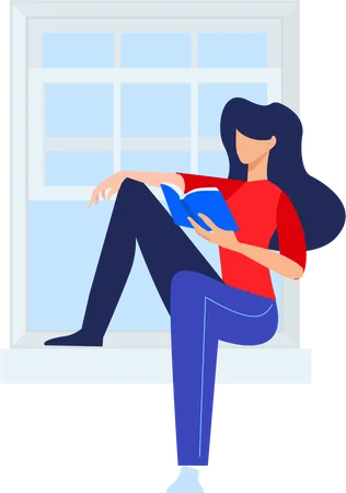 Girl sitting and reading book  Illustration
