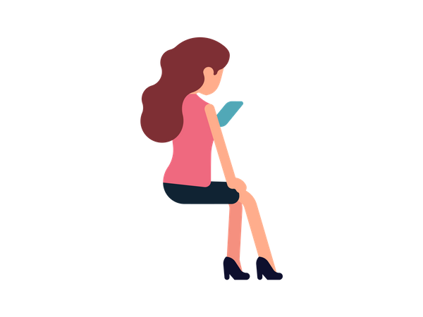 Girl sitting and using her mobile Illustration
