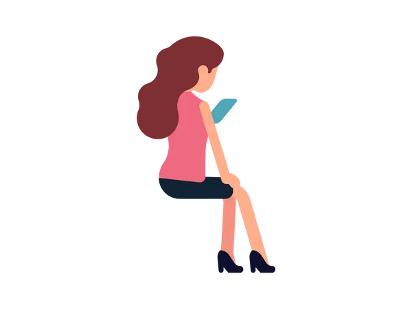 Girl sitting and using her mobile Illustration