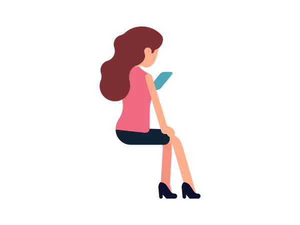 Girl sitting and using her mobile  Illustration