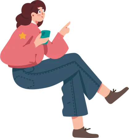 Girl sitting and using phone  Illustration