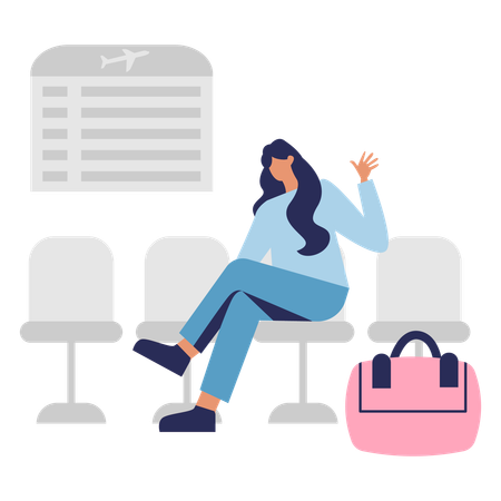 Girl sitting at Airport Lounge  Illustration