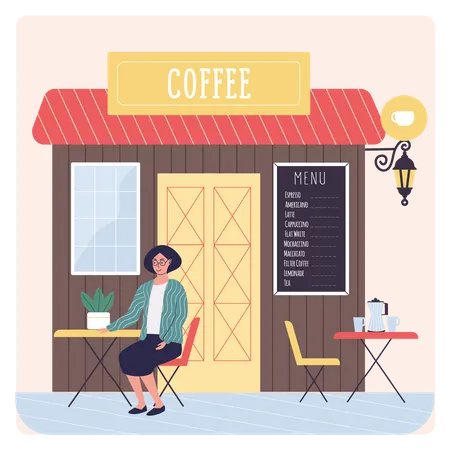 Girl sitting at coffee shop  Illustration
