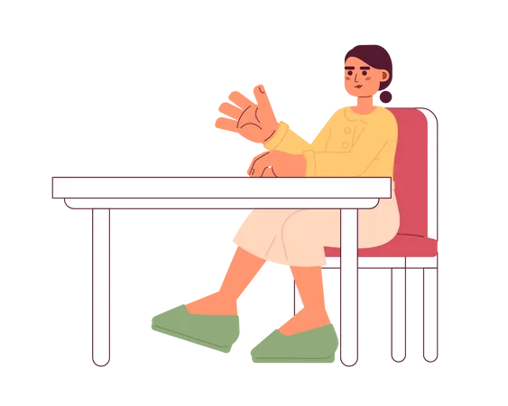 Latina Girl Sitting At Desk 2 D Cartoon Character University Student Hispanic Woman Gesturing Isolated Vector Person White Background Latinamerican Schoolgirl At Table Color Flat Spot Illustration Illustration