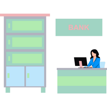 Girl sitting at desk in bank  Illustration