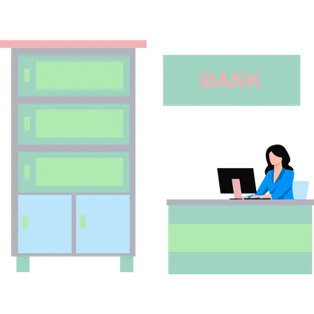 Girl sitting at desk in bank  Illustration