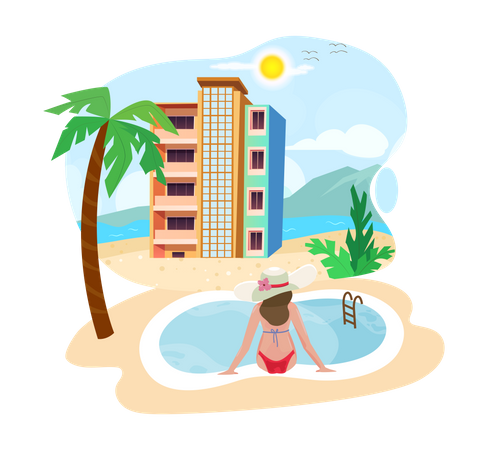 Girl sitting at swimming pool edge  Illustration