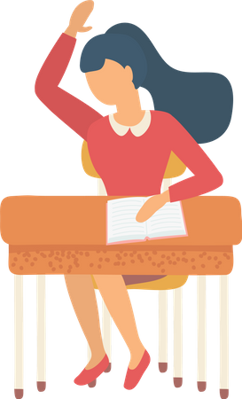Girl Sitting At Table With Notebook  イラスト