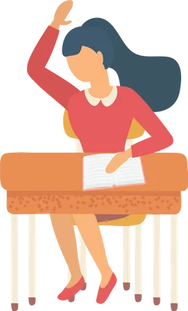 Girl Sitting At Table With Notebook  イラスト