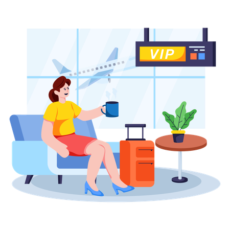 Girl sitting in Airport Vip Lounge  Illustration