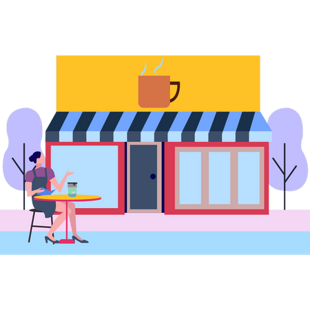 Girl sitting in café  Illustration