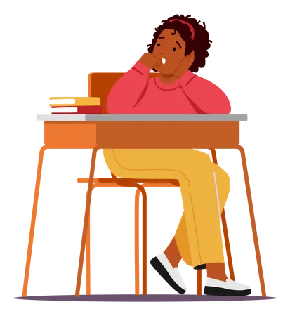 Boring Child Sitting At Desk Yawning While Listening Lecture On Lesson In School Little African Pupil Or Student Kid Character Boredom In Class Primary Education Cartoon People Vector Illustration Illustration