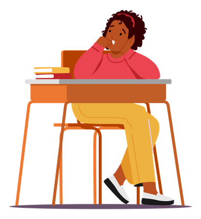 Girl Sitting In Classroom Bench At School  Illustration