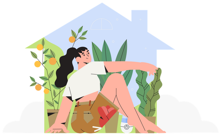 Girl sitting in Greenhouse Illustration