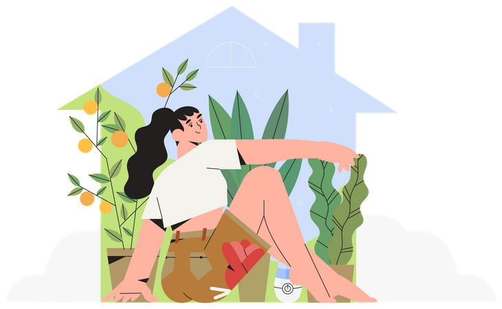 Girl sitting in Greenhouse  Illustration