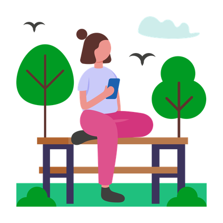 Girl sitting in park  Illustration