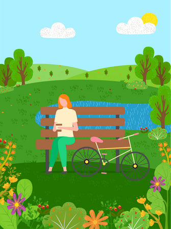 Girl sitting in park  Illustration