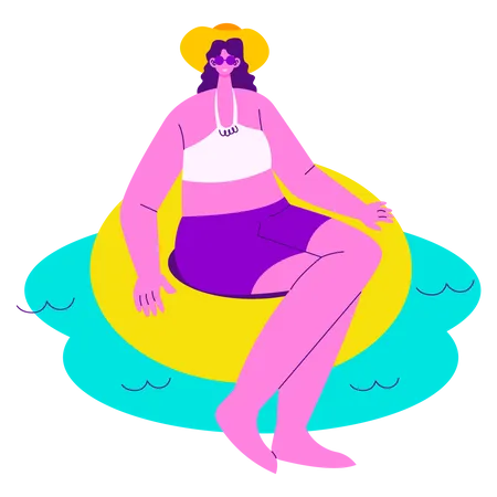 Girl sitting in Pool float  Illustration