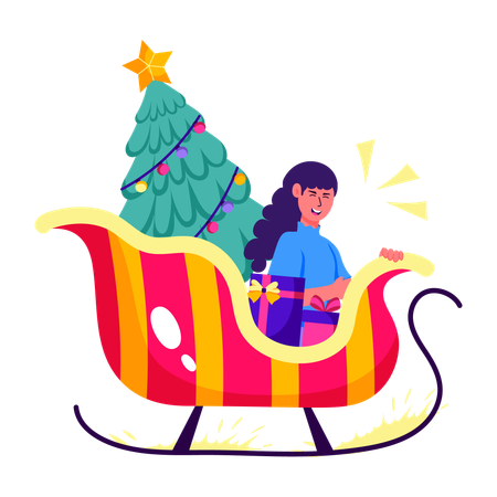 Girl sitting in Santa Sled  Illustration