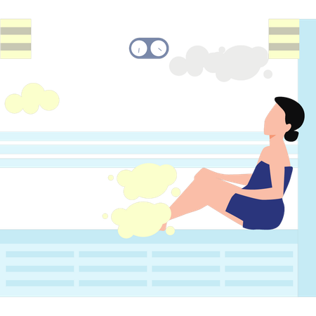 Girl Sitting In Steam Room  Illustration