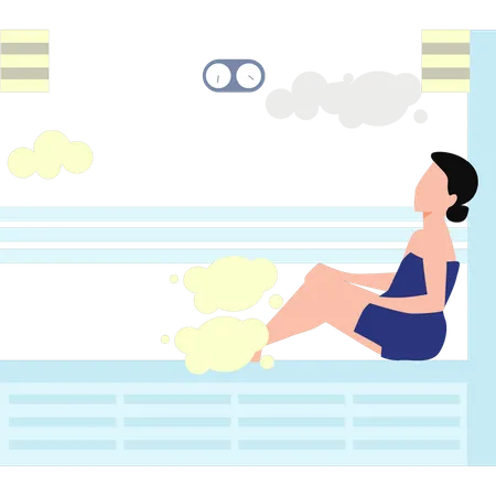 The Girl Is Sitting In The Steam Room Illustration