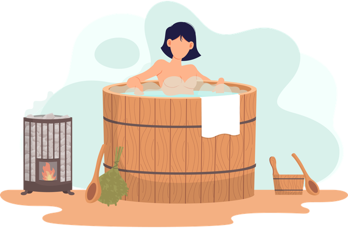 Girl sitting in steam room  Illustration