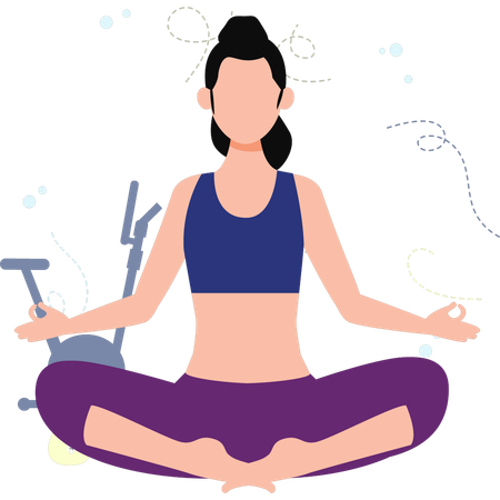 Girl Sitting In Yoga Pose  Illustration