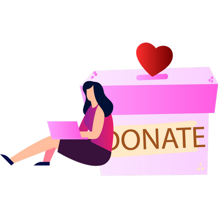 Girl sitting near donation box  Illustration