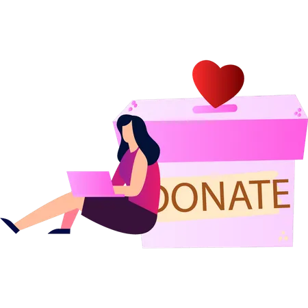 Girl sitting near donation box  Illustration