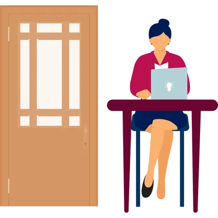 Girl sitting next to the door way  Illustration