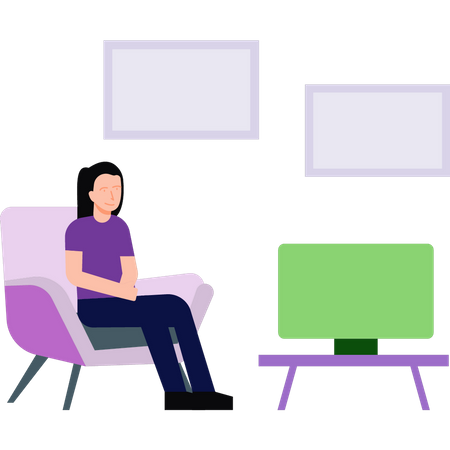 Girl sitting on a sofa watching television Illustration