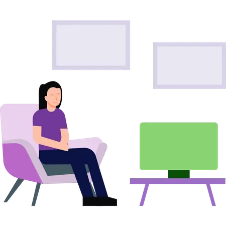 Girl sitting on a sofa watching television Illustration