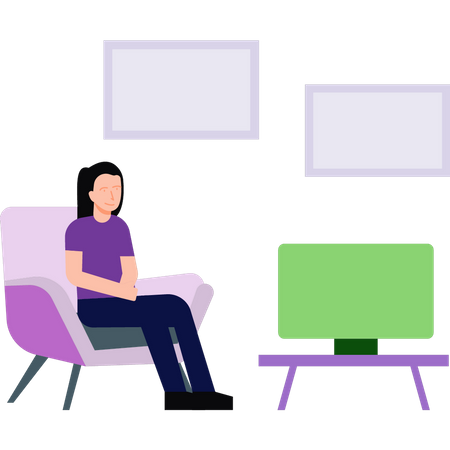 Girl sitting on a sofa watching television  Illustration