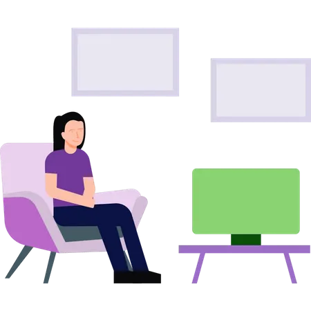 Girl sitting on a sofa watching television  Illustration