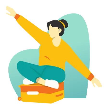 Girl sitting on a suitcase  Illustration