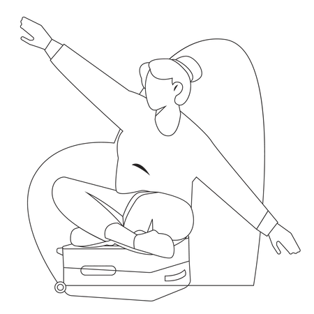 Girl sitting on a suitcase  Illustration