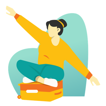 Girl sitting on a suitcase  Illustration