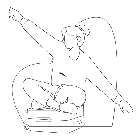 Girl sitting on a suitcase  Illustration