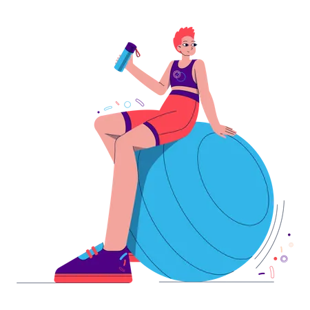 Girl sitting on Ball Illustration