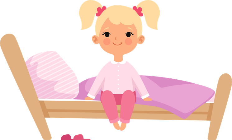 Girl sitting on bed  Illustration